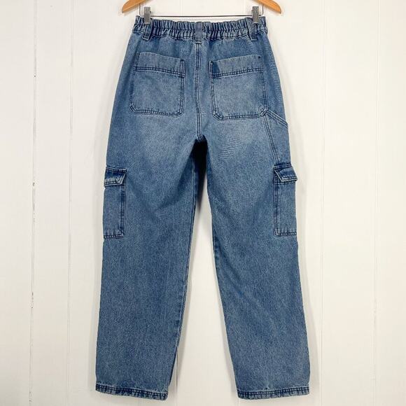 Blank NYC Cargo Jean Straight Leg High Waisted Baggy Loose Fit Size Medium Blue - Picture 6 of 16